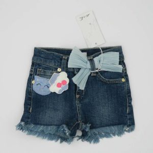 Miss Grant Pantaloncino in jeans con fiocco celeste