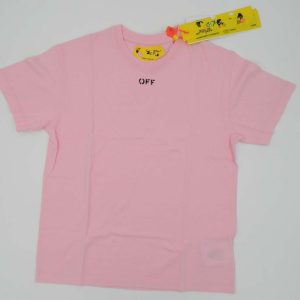 Off-White T-shirt manica corta rosa con micrologo nero