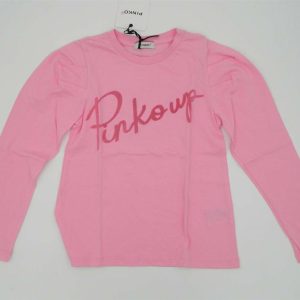 Pinko T-shirt manica lunga rosa con stampa centale fucsia