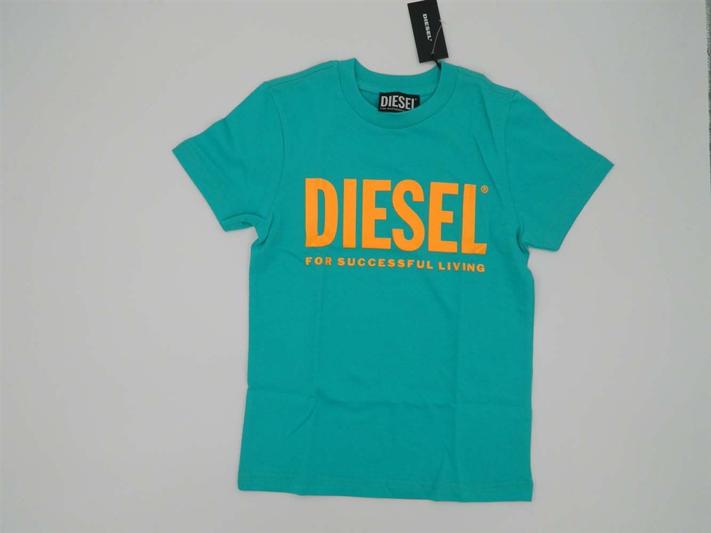 Diesel T-shirt manica corta turchese con stampa centrale gialla