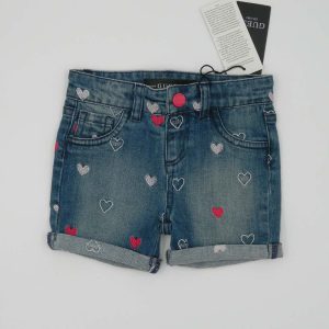Guess Pantaloncino jeans blue con cuoricini rosa e fuxia