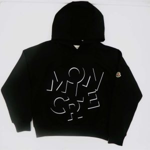 Moncler Felpa nera con caappuccio con stampa frontale