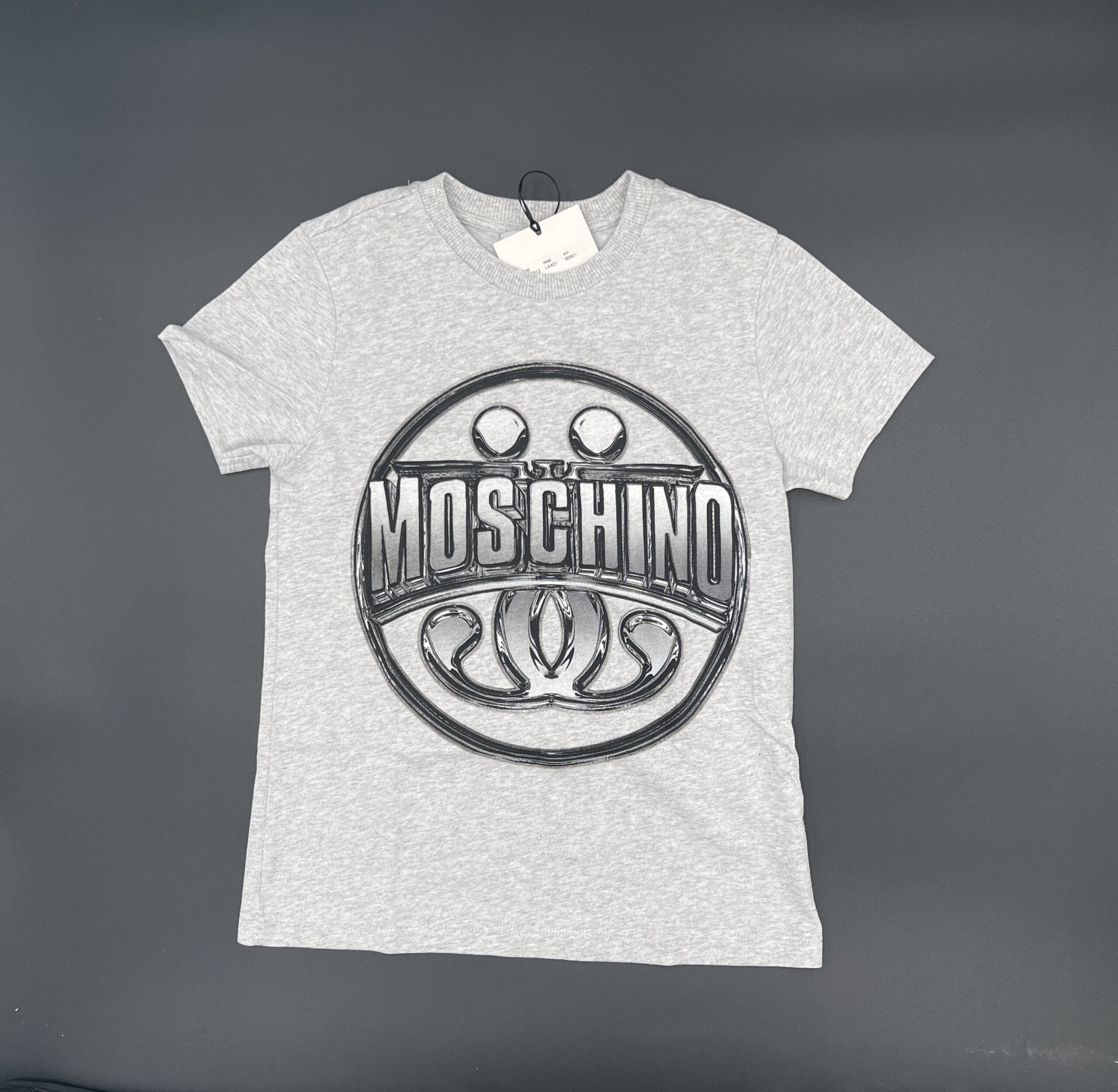 Moschino T-shirt manica corta grigia con logo nero