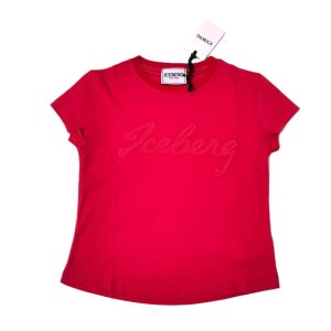 Iceberg T-shirt ragazza – mezza manica, fuxia con logo centrale tono su tono