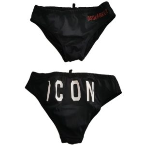 Dsquared2 Costume Slip nero, ICON bianco dietro e logo rosso davanti