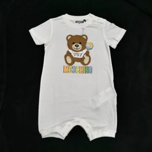 Moschino Pagliaccetto Neonato girocollo, bianco con orsetto