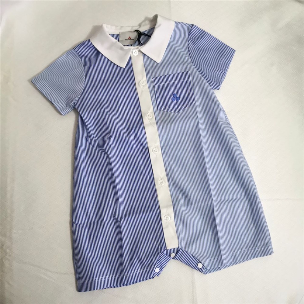 Peuterey Pagliaccetto neonato, a righe bianco e celeste, con colletto - immagine 2