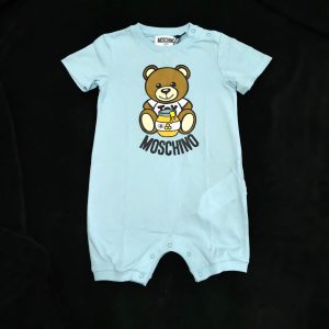 Moschino Pagliaccetto Neonato girocollo, celeste con orsetto e miele