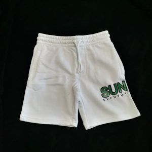 Sun68 Bermuda 3 tasche, in felpa garzata, bianco con logo verde