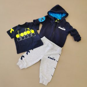 Diadora Completo neonato in felpa garzata, colore blu-grigio