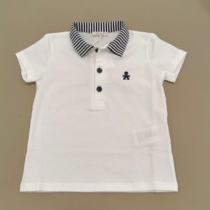 Le Bebè Polo neonato bianca con colletto a righe, logo ricamato