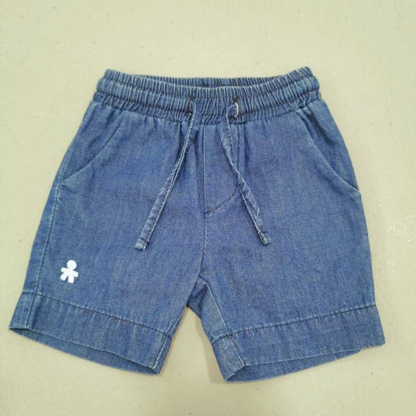 Le Bebè Bermuda in jeans blu con logo celeste ricamato