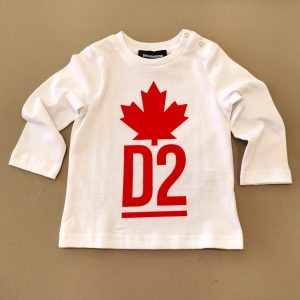 Dsquared2 T-shirt manica lunga fondo bianco con logo rosso