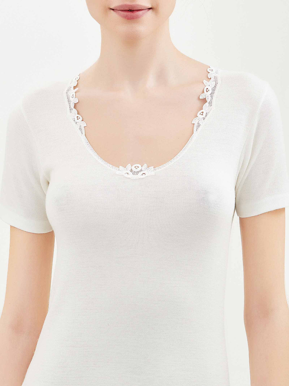 Maglia donna marca Ragno serie Sintonia modello mezza manica con pizzo in lana e cotone - immagine 3