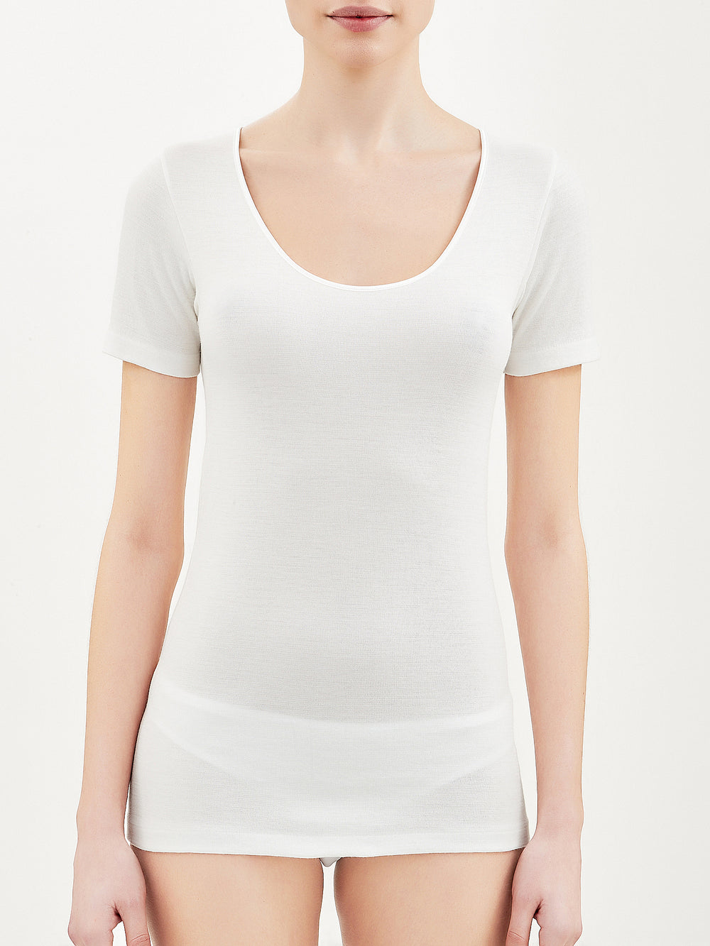 Maglia donna a maniche corte marca Ragno serie Sintonia con bordo raso in lana e cotone