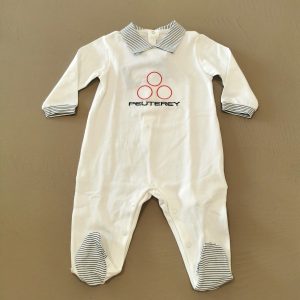 Peuterey Tutina neonato bianca, collo a punte, dettagli blu