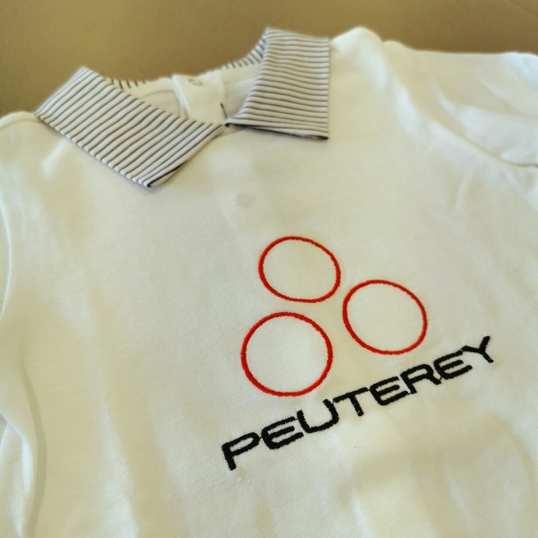 Peuterey Tutina neonato bianca, collo a punte, dettagli blu - immagine 3