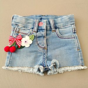 Monnalisa Shorts jeans ricamo ciliegie