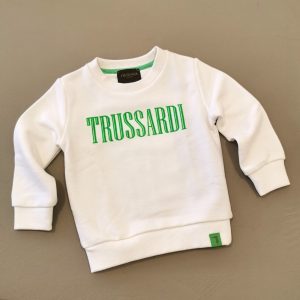 Trussardi Maglioncino bianco con logo verde fluo