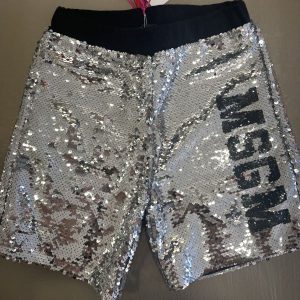 MSGM pantaloncino paillettato con stampa laterale nera