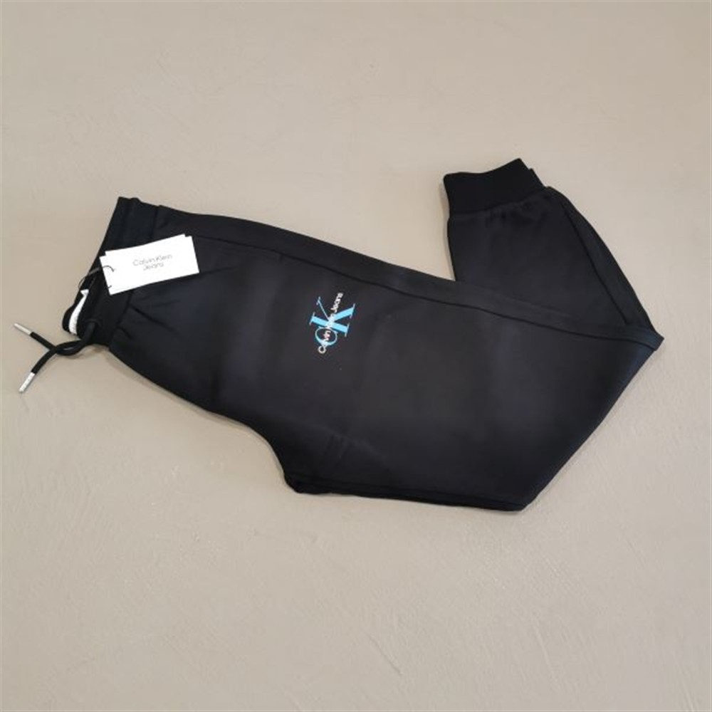 Calvin Klein pantalone nero con logo celeste