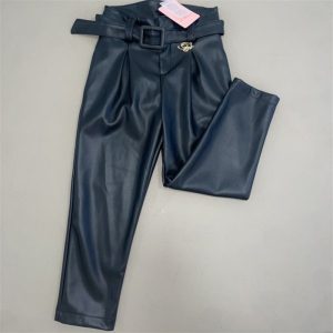 Miss Blumarine pantalone nero in pelle con cinturino