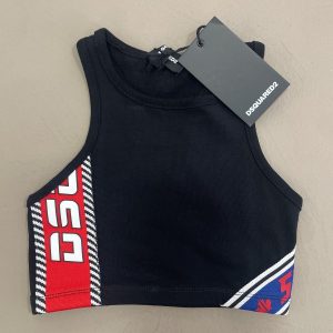 Dsquared2 CROP top nero con stampe rosse blu e bianche