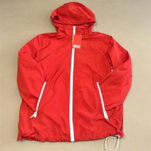 Diesel Giacca A Vento rossa con logo posteriore bianco