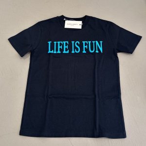 Alberta Ferretti T-shirt nera con scritta celeste