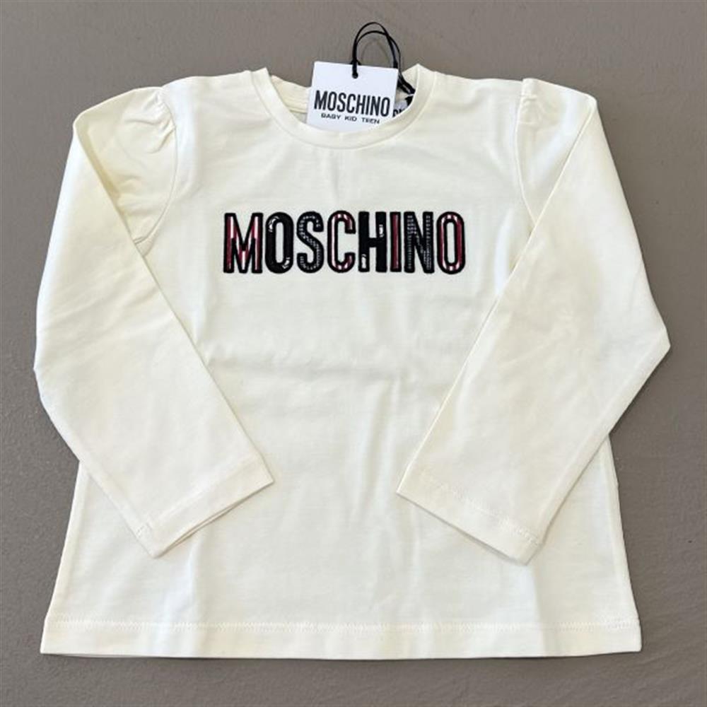 Moschino T-shirt manica lunga bianca con logo centrale - immagine 2