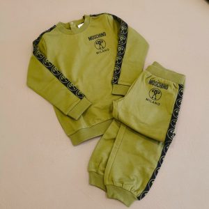 Moschino Tuta girocollo verde militare con bande laterali nere