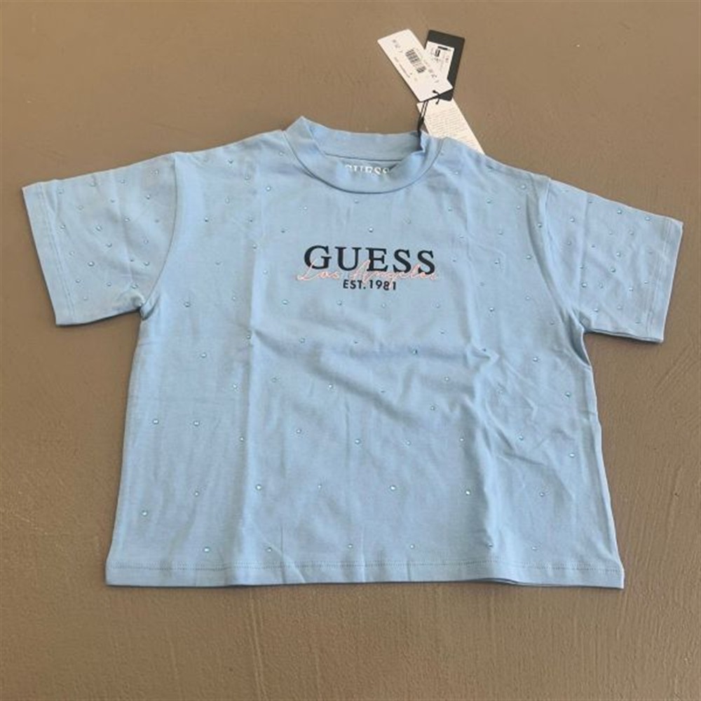guess t-shirt azzurra con diamanti - immagine 2
