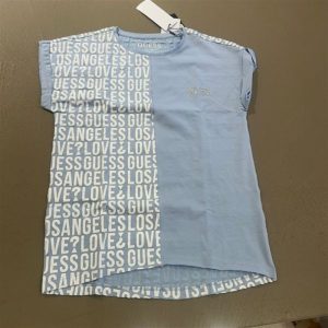 guess t-shirt celeste scritta con diamanti
