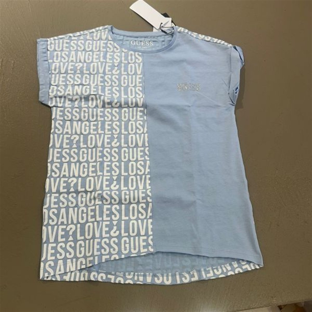 guess t-shirt celeste scritta con diamanti - immagine 2