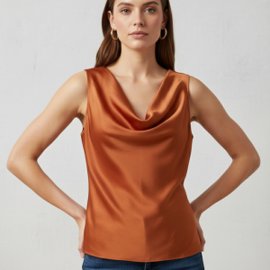 Canotta in morbido Raso con Scollo ad anello in colore Ruggine – Eleganza e Lucentezza Made in Italy