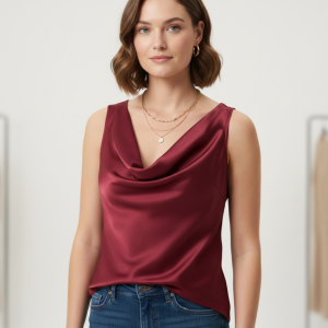 Canotta in morbido Raso con Scollo ad anello in colore Bordò – Eleganza e Lucentezza Made in Italy