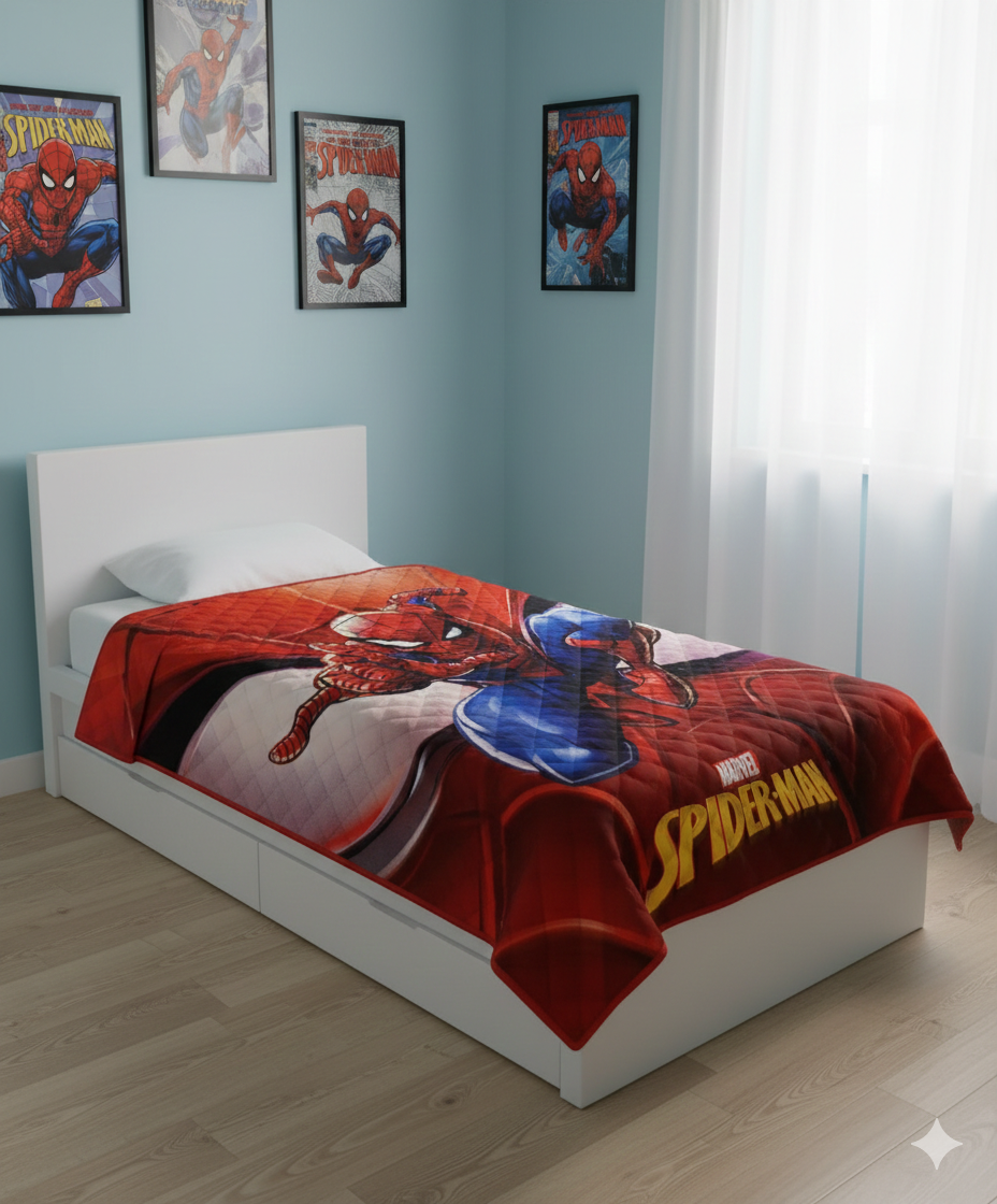 Trapuntino Primaverile/Estivo marca Disney -Marvel modello Spider-Man – Misura Singola (150×250 cm) fondo rosso