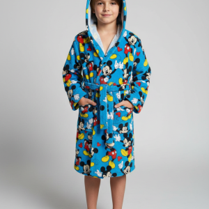 Accappatoio Bambino marca Disney modello Mickey Mouse (Topolino) con Cappuccio – Azzurro –