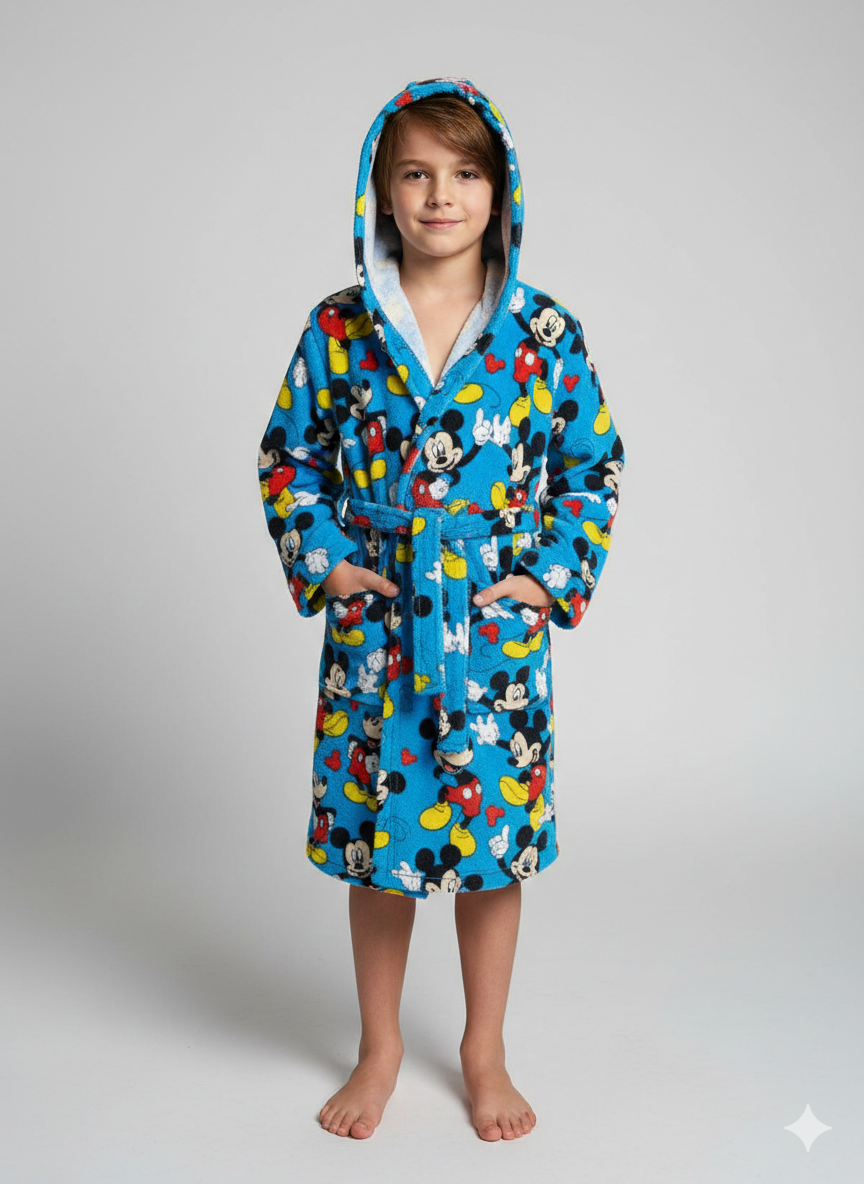 Accappatoio Bambino marca Disney modello Mickey Mouse (Topolino) con Cappuccio – Azzurro –