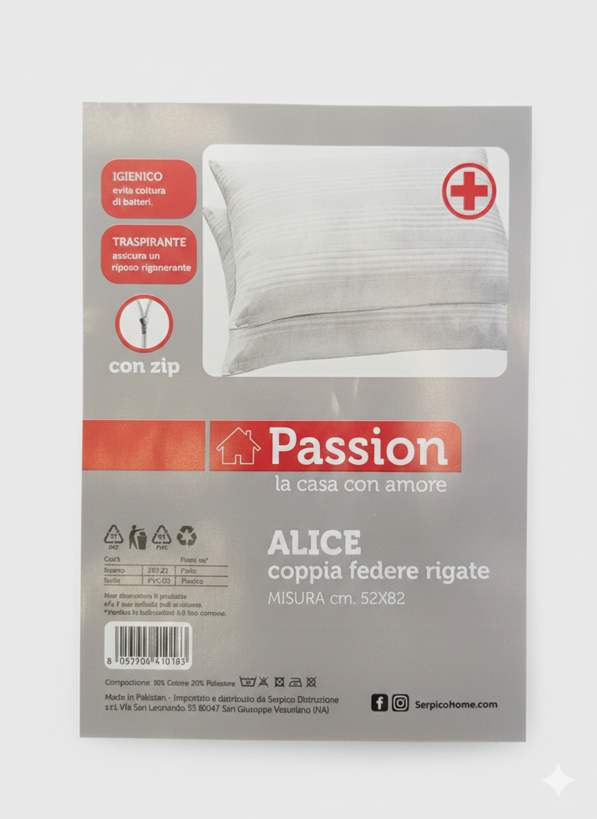 Coppia di Federe Rigate marca Passione modello Alice con Zip – Cotone Traspirante – 52×82 cm - immagine 2