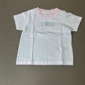 guess t-shirt bianca con scritta multicolor