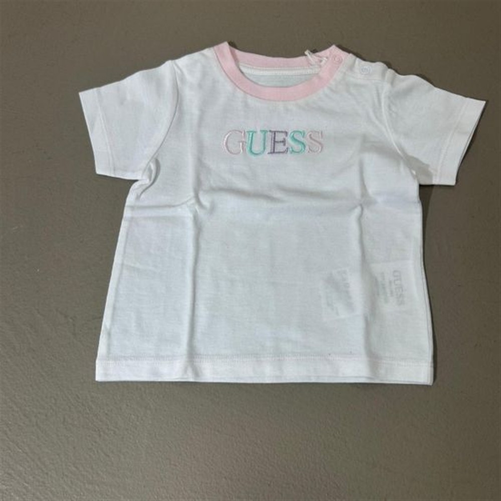 guess t-shirt bianca con scritta multicolor - immagine 2