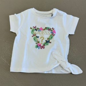guess t-shirt bianca con logo oro