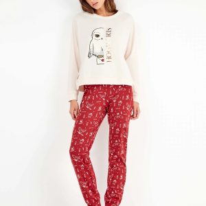 Pigiama donna in caldo cotone marca Gisela serie Harry Potter modello gufo Edvige