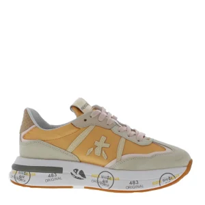 Sneakers Premiata in camoscio e tessuto beige e arancio cassie 6345