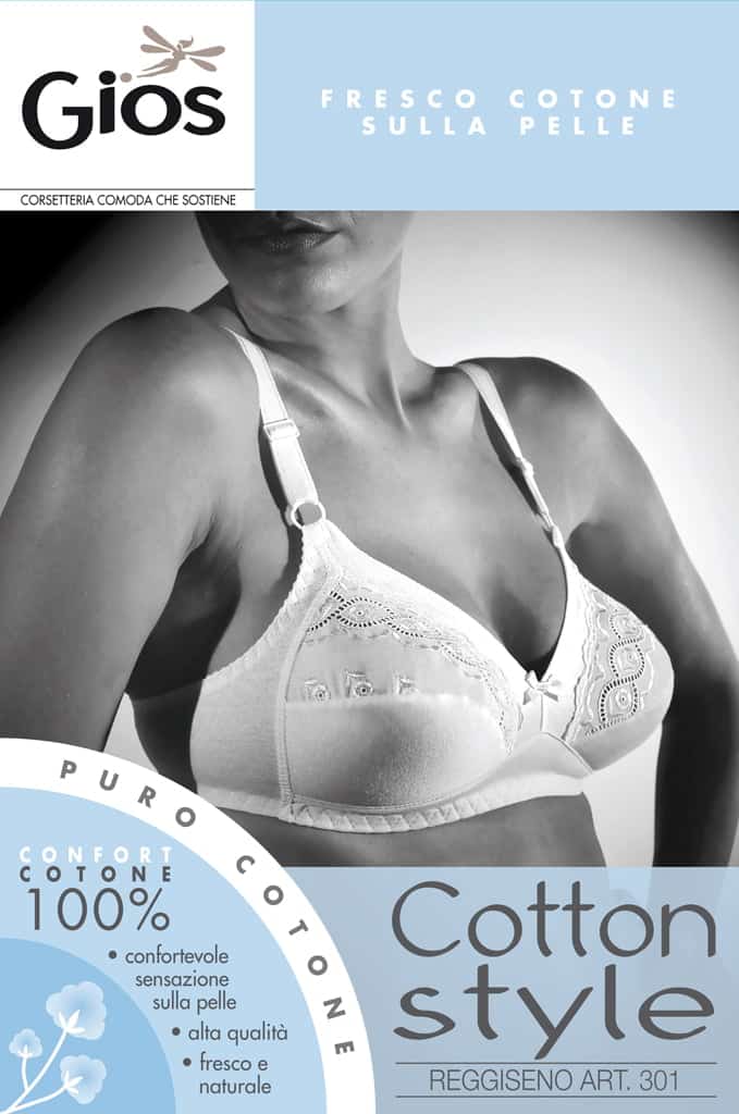 Reggiseno marca Gios articolo 301 senza ferretto in cotone biologico e pizzo San Gallo - immagine 2