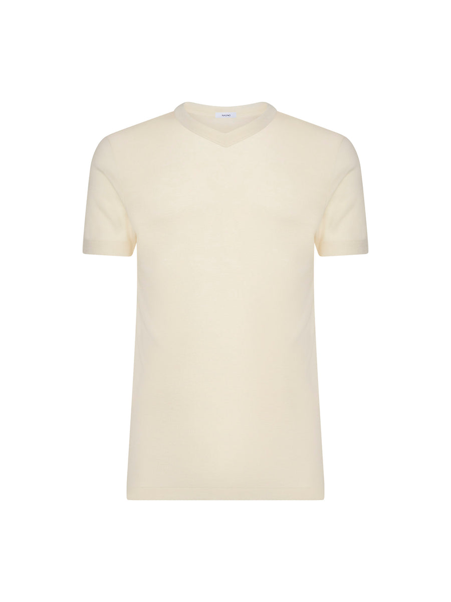 Maglia Ragno uomo in lana e seta mezza manica con scollo a V - immagine 4