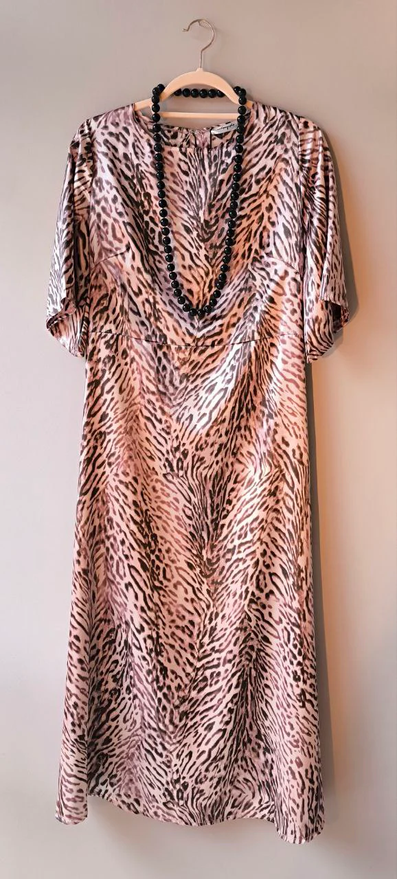 VESTITO MIDI RASO LEOPARDATO ROSA - immagine 3