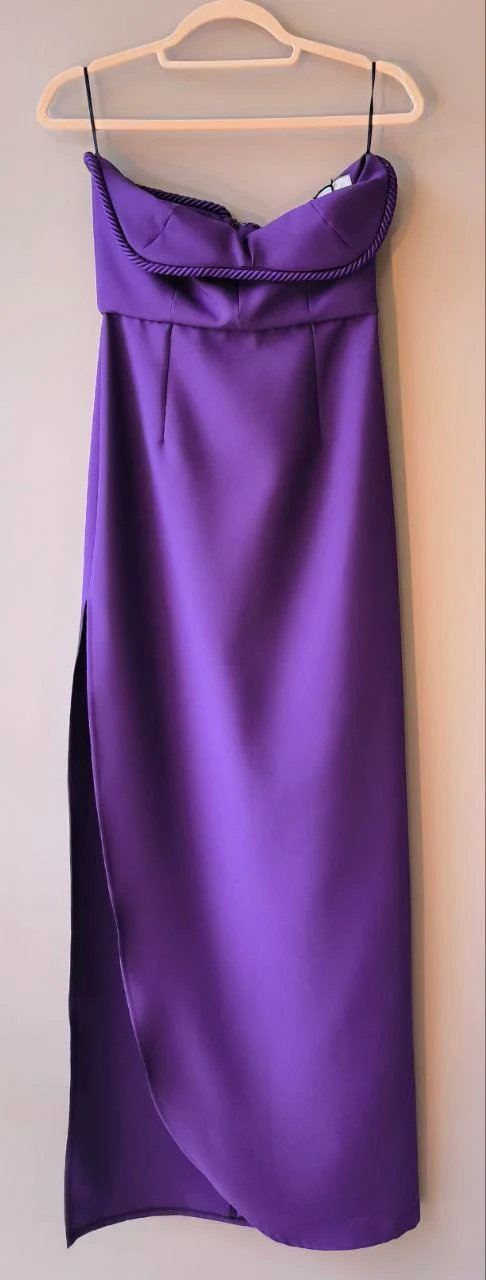 Abito Red Carpet Tubino Lungo viola scollo a cuore e spacco davanti - immagine 3