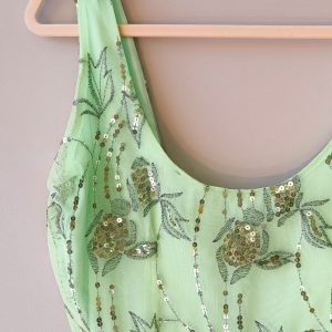 Abito Red Carpet Tubino Lungo in pizzo ricamato verde mela